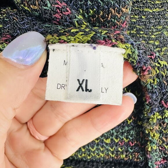 Steve Fabrikant Vintage Green Multi Knit Ribbon Long Sleeve Cardigan Sweater XL - Picture 8 of 9